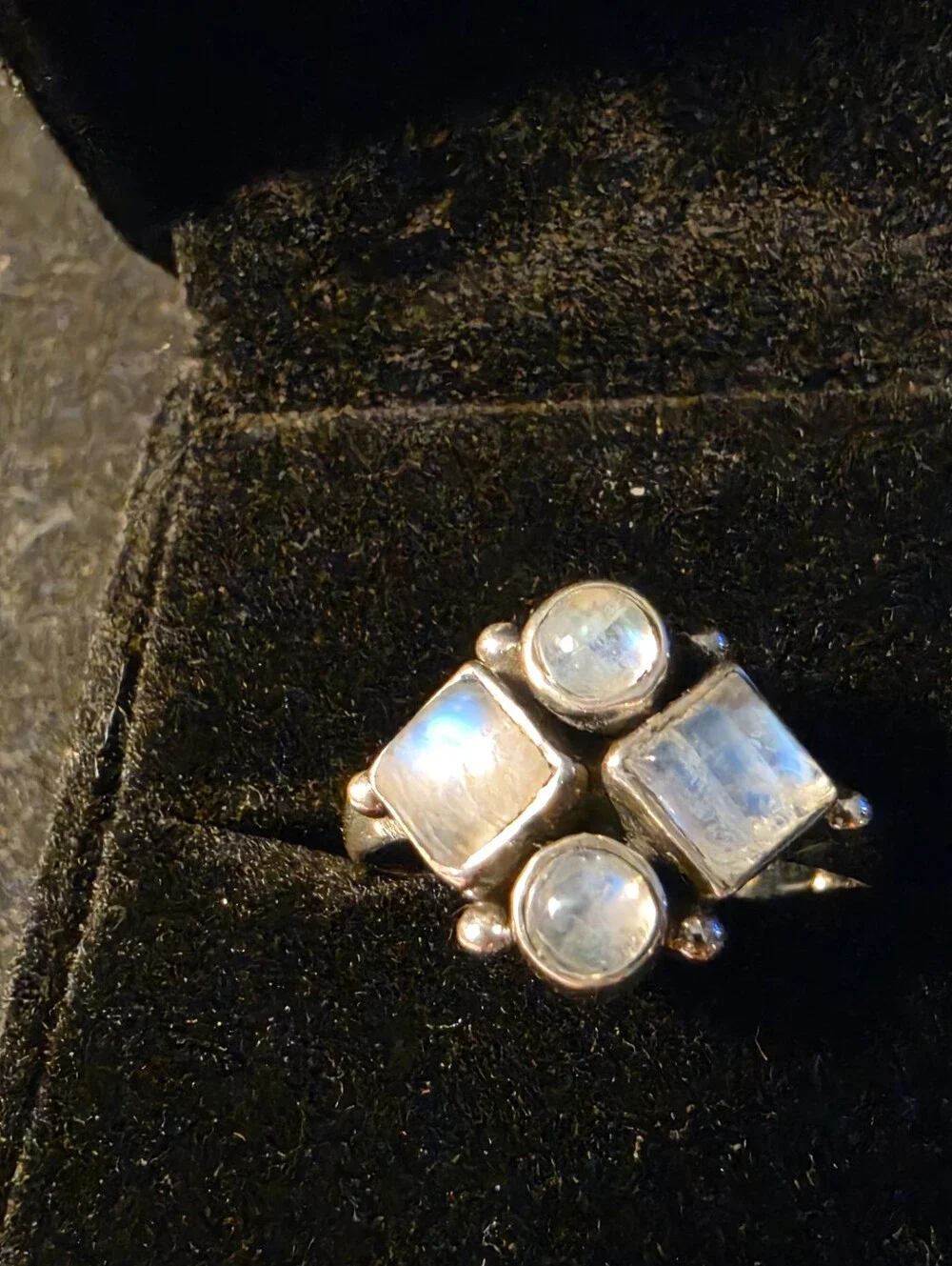 Sterling Silver Multi-Rainbow Moonstone Ring.